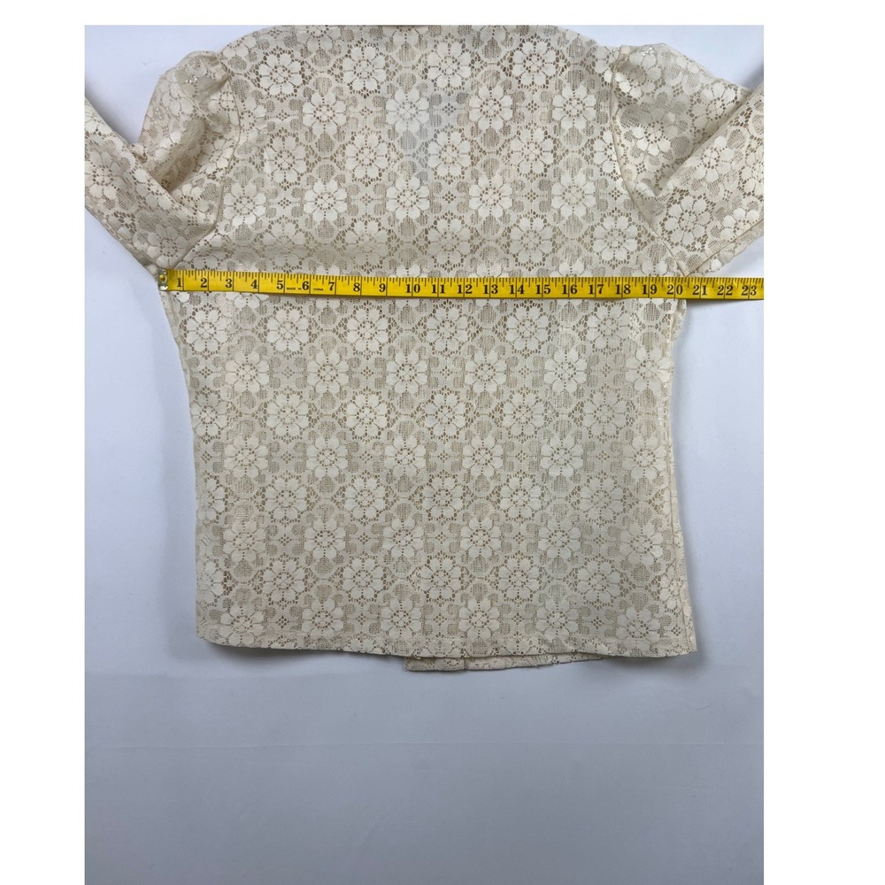 Vtg Carefree Fashions Skirt Top Set Women M Cream Lace Puff Sleeve Arizona USA - Picture 5 of 16